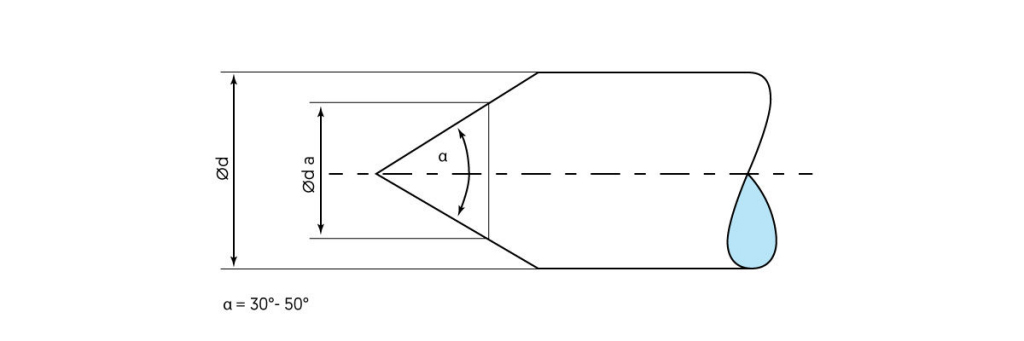 Technische Zeichnung einer Achse mit abgeschrägten Kanten