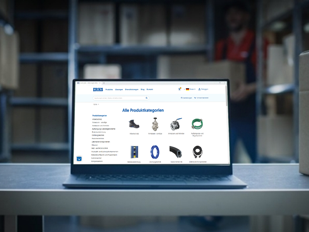 ERIKS E-Business Lösungen – Webshop Laptop auf der online shopp Seite von Eriks